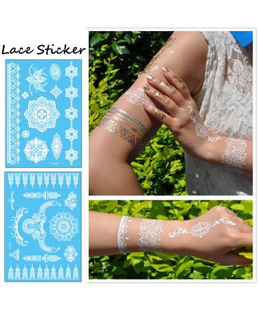 White Lace Henna Temporary Tattoos - Bride Wedding Indian Mandala Designs - Body Art Stickers Kit (6 Sheets) - Buy Online on GoSupps.com