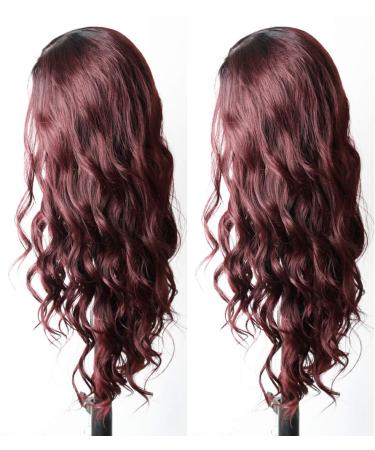 ANDRIA 99j Lace Front Wig 24 Inch Loose Wave Ombre Burgundy Red Synthetic Hair for Black Women - Buy Online on GoSupps.com