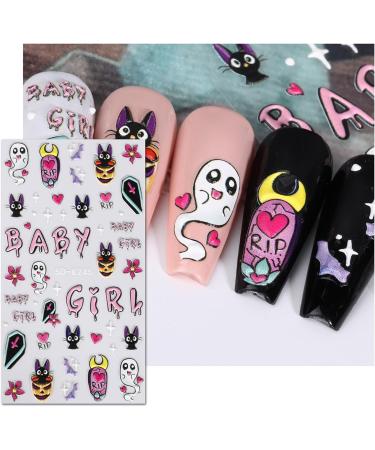 3D Halloween Nail Stickers 6 Sheets 5D Self-Adhesive Embossed Nail Decal Ghosts Bats Pumpkin Nail Art Decoration Design Supplies - Buy Online on GoSupps.com