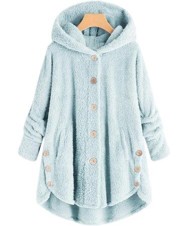 Hanxiulin Women's Fleece Plush Jacket | Warm Hooded Long Coat | Windproof & Fluffy Outdoor Winter Jacket - Blue XXL - Buy Online on GoSupps.com