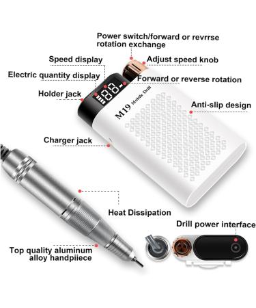 Portable Electric Nail Drill Nail Drill Manicure Machine Electric File Nail Sander Nail Drills Bits with LED Display for Gel Removing Nail Polish Pen Salon Tool for Manicure Pedicure Polishing Sh - Buy Online on GoSupps.com