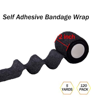 BQTQ 120 Rolls Self Adhesive Bandage Wrap - 2 Inch Black Athletic Tape for Sports & Vet Use Ideal for Wrist & Ankle Sprains - Buy Online on GoSupps.com