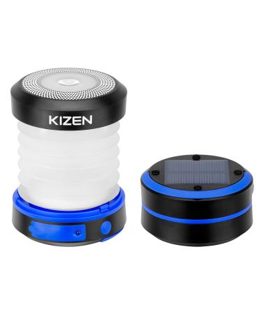 KIZEN Solar Lantern - Collapsible LED Camping Lantern - Rechargeable Solar - USB Portable Lamp and Phone Charger for Emergency, Power Outage, Hurricane - Tent Lights, Hiking, Backpacking Gear, Blue