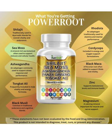 Shilajit Complex Sea Moss Tongkat Ali Ashwagandha Ginseng Zinc CoQ10 PQQ & Magnesium Fulvic Acid Capsules for Energy Vitality & Performance with Panax Cordyceps 180 Count (Pack of 2) - Buy Online on GoSupps.com