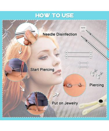 Piercing Kit - Professional 34pcs Body Piercing Set with Jewelry and Needles | 14G 16G Piercing Needles Clamps for Nose Lip Eyebrow Ear - Buy Online on GoSupps.com