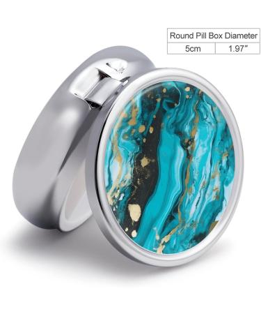 Shop Round Turquoise Blue & Gold Marble Pill Box | 3 Compartment Portable Medicine Organizer - Buy Online on GoSupps.com