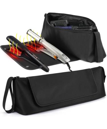 Hair Tools Travel Bag and Heat Resistant Mat for Flat Irons Straighteners Curling Iron and Haircare Accessories 2-in-1 design with Interior Pockets (Black-18 inch)