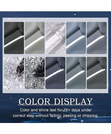Yueshop 10PCS Nude Gray Glitter Gel Nail Polish Set - Sparkly Grey Silver Manicure Varnish Kit - Buy Online on GoSupps.com