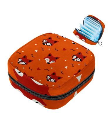 Cute cartoon fox head patterns women's binding storage bag menstrual pad bag portable menstrual cup bag with zipper for teenagers girls women women