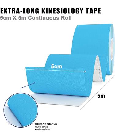 GNCLOUD Kinesiology Tape 2 Rolls 5cm x 5m - Blue Elastic Muscle Support Tape for Exercise - Buy Online on GoSupps.com