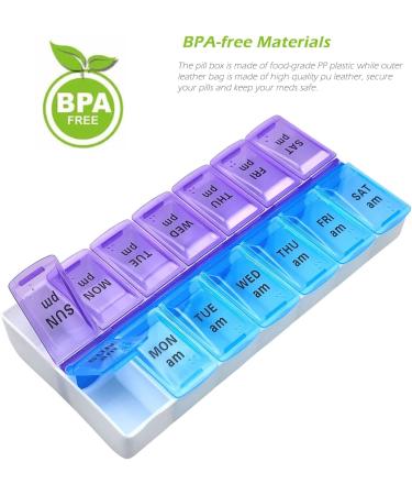 VOFOON Travel Pill Organizer - 7 Day AM PM Case PU Leather Portable Pill Box for Vitamins & Supplements - Small Black Travel Pouch for Men & Women - Buy Online on GoSupps.com