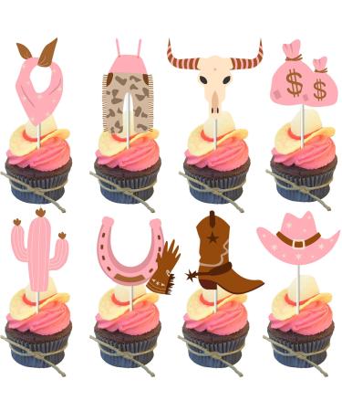 24 Pieces Cowgirl Cupcake Toppers 8 Shapes Pink Hats Boots Cactus Cupcake Picks My First Rodeo Western Theme Baby Shower Birthday Party Cake Decoration Supplies