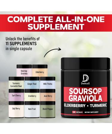 DEDICAD Graviola Soursop Leaves Capsules - 2 Packs 50 Capsules for 100-Day Supply - 11in1 Extract with Elderberry, Turmeric, Ginger, Milk Thistle, Cranberry & More - Support Mood, Immune & Body Health - Buy Online on GoSupps.com