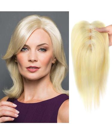 Blonde Hair Topper 10 Inch Human Hair Topper for Women Clip in Wig Topper Real Hair Hair Toppers for Thinning Hair Women Wigs for Hair Loss in Women 613# (Lightest Blonde)