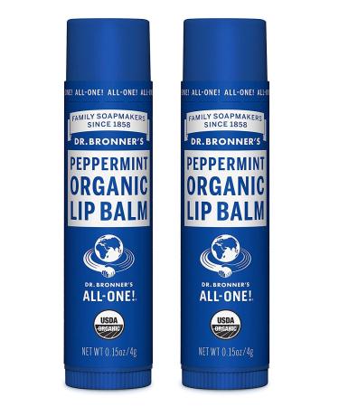 Dr. Bronner's Organic Lip Balm - Peppermint - 0.15 oz - 2 pk Peppermint 0.15 Ounce (Pack of 2)