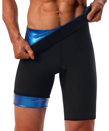 LMCOB Sauna Sweat Short Pants for Men Sauna Leggings Compression Hight Waist Sauna Pants Sauna suits for men Workout Short Pants Blue Lining Large