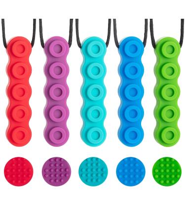 Nsodinevus Necklaces for Sensory Kids, 5 Packs Sensory Nsodinevus Necklaces, Made of Food Grade Silicone for Autistic, ADHD, Oral Motor Boys and Girls Children Chewelry Rainbow colors