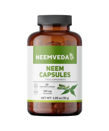 Neemveda Pure Neem Capsules 60 nos 500 mg 100% Natural Vegan Gluten Free Fresh-Ground Whole Food