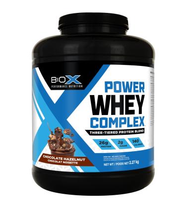 BioX Power Whey Complex | High Protein 100% Pure Whey Protein Powder | 26g Protein | Nitrogen-Rich Three Tiered Powder with Whey Concentrate Whey Isolate Hydrolyzed Whey | 65 Servings 5LB (Chocolate Hazelnut) Chocolate Hazelnut 65 Servings (Pack of 1)