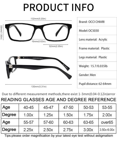 OCCI CHIARI 1.5 Reading Glasses for Men - Stylish A-Black 150 Strength Readers - International Shipping Available - Buy Online on GoSupps.com