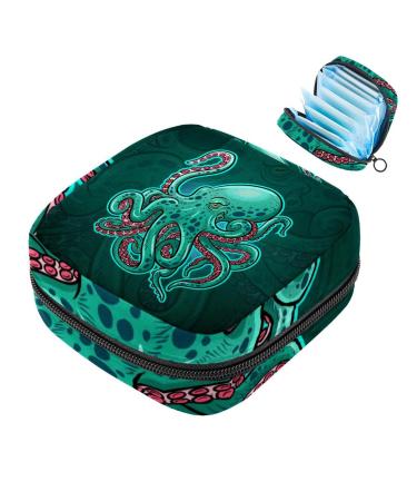 Green octopus Octopus ladies tie storage bag menstrual bag portable menstrual cup pocket with zipper for teenage girl women women women