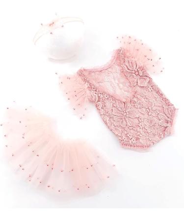 Pink Lace Newborn Photography Outfit for Girls | Pearl Lace Romper Props | Baby Photo Props | Short Sleeve (0-2 months) - Buy Online on GoSupps.com