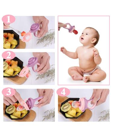 Baby Food Feeder Fresh Food - 2 Pack Fruit Feeder Pacifier Set | Silicone Pacifiers & Dispensing Spoon | Teether Feeding Set for Babies - Pink - Buy Online on GoSupps.com