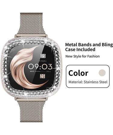 Joyozy Slim Metal Bands for Fitbit Versa 3&Sense - Stainless Steel Wristbands with Bling Case (Champagne Gold) - Buy Online on GoSupps.com