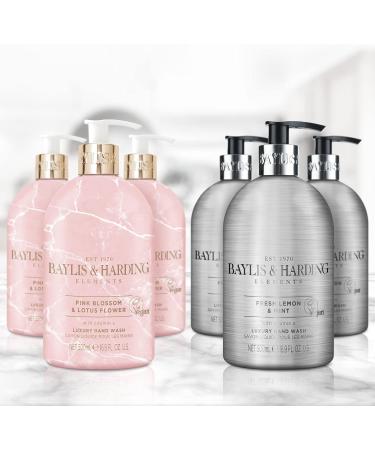 Baylis & Harding Elements Hand Wash Bundle: 3 x 500 ml Pink Blossom & Lotus Flower & 3 x 500 ml Lemon & Mint (6 bottles) - Vegan Friendly Hand Wash Bundle 3 - Buy Online on GoSupps.com