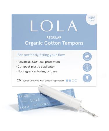 LOLA Unscented Organic Cotton Tampons, Regular Absorbency - 40 Count - Natural Ingredients, Chlorine & Toxin Free, Powerful Leak Protection - BPA Free 20 Count (Pack of 2) Regular