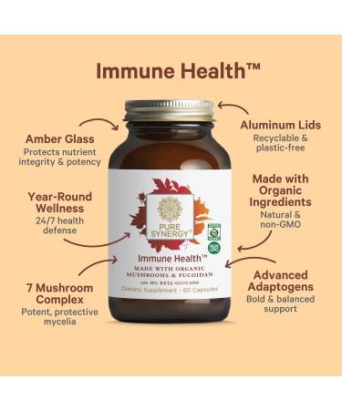 PURE SYNERGY Immune Health | Immune Support Mushroom Supplement | Astragalus and Beta-Glucan Extracts with Organic Functional Mushroom Extracts | for Year-Round Support (60 Capsules) - Buy Online on GoSupps.com