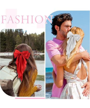 4 Pieces Silky Satin Hair Bows Ribbon Hair Barrettes Clip Big Bow Hair Clips for Women Girls French Barrette Long Tail Hair Accessories Red Dark Green Black White Black + White + Red + Dark green - Buy Online on GoSupps.com