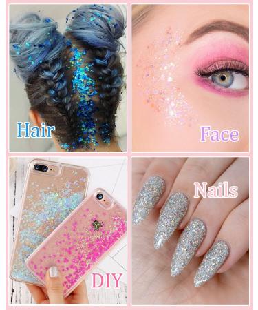Shop Tidevan 6-Piece Body Glitter Gel Set for Long-Lasting Festival Makeup | Chunky Glitter for Face Hair Lips & Nails - Silver Gold Pink White Red Blue - Buy Online on GoSupps.com