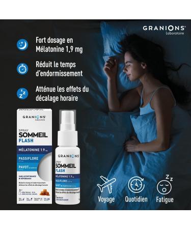 GRANIONS | Spray Sommeil Flash Melatonine 1 9 mg - Melatonine + Passiflore + Pavot de Californie - Dormir Rapidement - Complement Alimentaire Sommeil Adulte - Spray M latonine - Ar me Caramel Spray melatonine - Buy Online on GoSupps.com