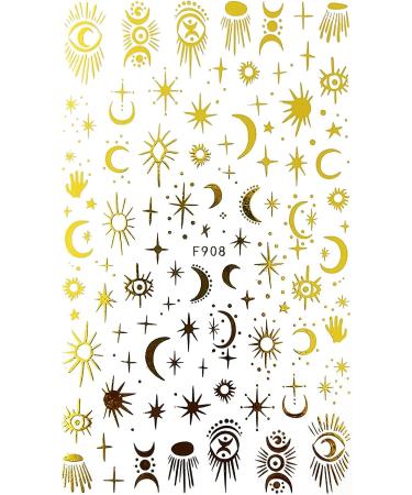 Songjie 4 Sheets Gold Nail Stickers: Bronzing Rose, Snake Eyes, Heart 3D Self-Adhesive Decorations - Perfect for Fake Nail Designs and Salon Accessories - Buy Online on GoSupps.com