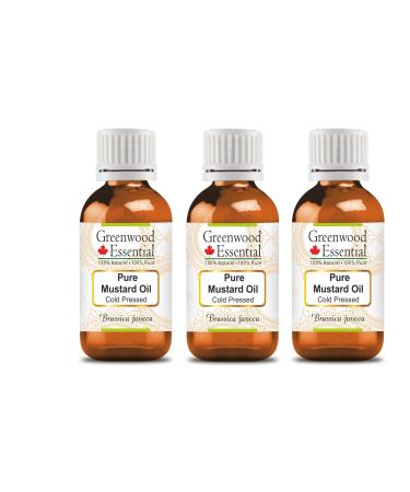Greenwood essential natural mustard oil (Brassica juncea) Natural therapeutic quality cold -pressed (Pack of Three) 100ml x 3 (10 oz)