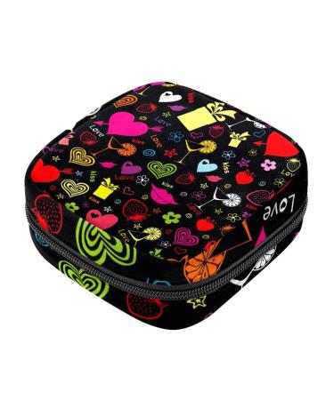 Menstrual Bag with Zipper Ladies Napkin Pouch Tampons Collection Bag for Women and Girls (Kiss Love Pattern)