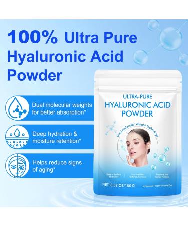 Hyaluronic Acid Powder for Skin (3.52 oz) - 100% Pure Hyaluronic Acid Powder DIY Organic Hydrating Serum & Anti-Aging Ingredient 1 Scoop 1 Bottle of Essence - Buy Online on GoSupps.com
