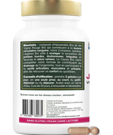Organic Light Legs | Blood Circulation Drainage Elimination | Red Vine Blackcurrant Witch Hazel | 90 Capsules of 400mg | Top Quality - Buy Online on GoSupps.com