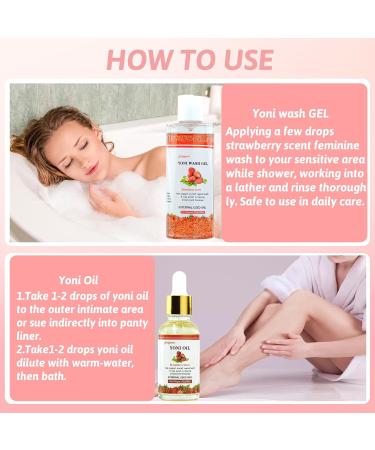 Natural Feminine Wash & Yoni Oil Set - pH Balanced Odor Removal Strawberry Scent - 1 fl.oz Oil & 6.7 fl.oz Vaginal Cleanser for Women - Buy Online on GoSupps.com