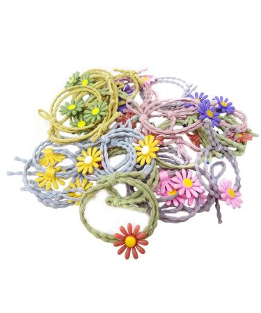 Honbay 30PCS Elastic Daisies Hair Ties Flower Hair Rope Rings Cute Ponytail Hair Holders Non-Slip Hair Bands for Thick and Curly Hair (5 Color)