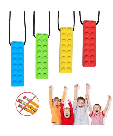Chew Necklace, Autism Chew Necklace (4PCS), Sensory Necklace Set, Chew Necklaces for Sensory Kids, for Biting Needs, Autistic, ADHD, Oral Motor (100% Food Grade Silicone), for Boys and Girls
