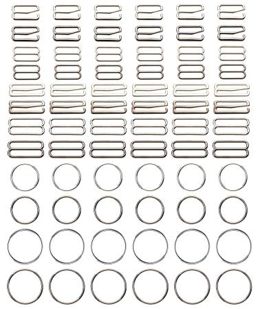 Tupalizy 72PCS Bra Strap Hooks for Sewing Bikini Halter Swimsuit Tops Lingerie Rings Metal Bathing Suit Clips Clasp Adjustment Sliders for Slip Dress, 3 Styles, Silver, Metallic Black, 18mm and 25mm Silver, Metallic Black 18mm, 25mm