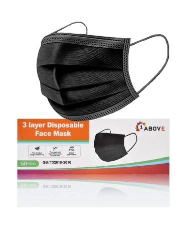 1Above 50pk- Disposable 3-Layer Face Masks High Filterability Suitable For Sensitive Skin (Black)