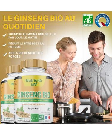 Organic Ginseng 60 capsules - Reduces fatigue stress and increases libido - Rich in active ingredients - 100% organic ginseng that facilitates recovery and restores energy - Buy Online on GoSupps.com