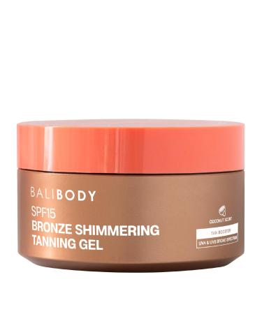 Bali Body Bronze Shimmering Tanning Gel SPF 15 Sun-Kissed Glow with Coconut Scent Carrot Root & Vitamin E Organic Bronzer & Shimmer Sunscreen for Quick Tan Hydration & Even Skin Tone