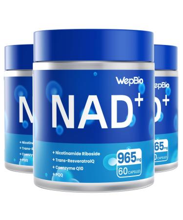 WepBio Upgraded NAD Supplement Liposomal Nicotinamide Riboside(NR 500mg) with CoQ10 PQQ and Resveratrol for Women and Men Supports Cellular Energy Vitality & Healthy Aging - 180 Capsules