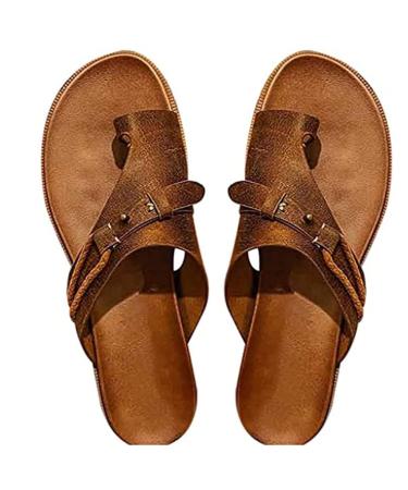 Bunion Correcting Sandals for Women Leather Women Orthotics Sandals Posture Correction Open Toe Slippers Brown US 9