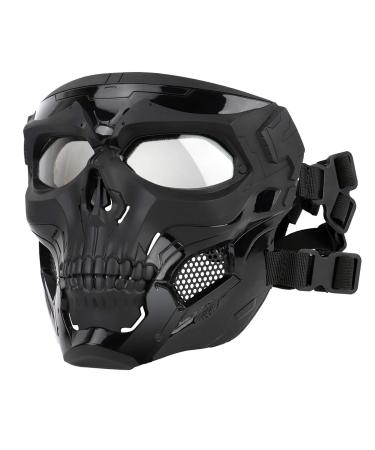 Airsoft Full Face Tactical Paintball Mask with Clear Lens for Halloween, Cosplay Costume Party and Outdoor CS Games Black