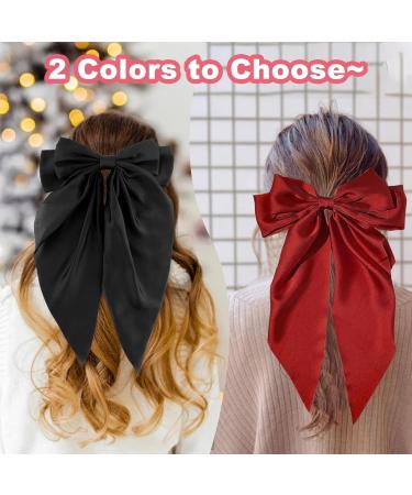 FEXPDL Bow Hair Clip 2 Pcs Black Hair Bows for Women Red Bow Clips with Long Silky Satin Hair Slides Solid Color Bowknot Hairpin Hair Barrettes Scrunchies Accessories(Black Red) Black+Red - Buy Online on GoSupps.com